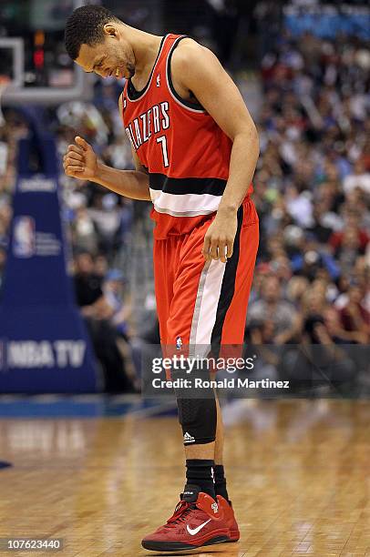 Guard Brandon Roy of the Portland Trail Blazers reacts at American Airlines Center on December 15, 2010 in Dallas, Texas. NOTE TO USER: User...
