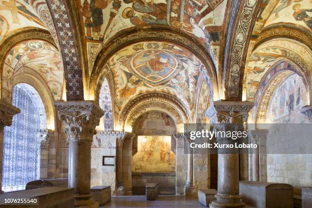 Romanesque paintings of the Royal Pantheon in the Royal basilica collegiate church Isidoro,seen on May 13, 2014 in Leon, Castilla y Leon,Spain.