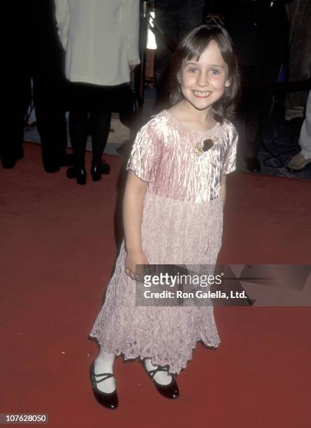 Actress Mara Wilson attends the "French Kiss" Hollywood Premiere on May 1, 1995 at Mann's Chinese Theatre in Hollywood, California.