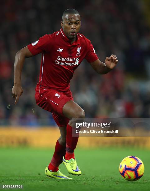 Daniel Sturridge of Liverpool in action during the Premier League match between Liverpool FC and Everton FC at Anfield on December 02, 2018 in...