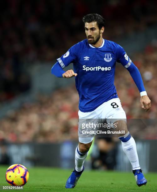 Andre Gomes of Everton in action during the Premier League match between Liverpool FC and Everton FC at Anfield on December 02, 2018 in Liverpool,...