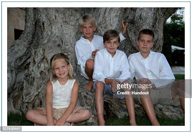 In this undated handout photo provided on December 16, 2010 by the Spanish Royal House, Princess Irene, Miguel, Pablo and Juan Urdangarin pose for an...