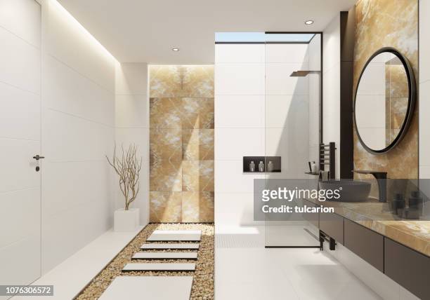 casa de banho luxuosa branco com ônix ouro e detalhes pretos bold (realce) - ônix - fotografias e filmes do acervo