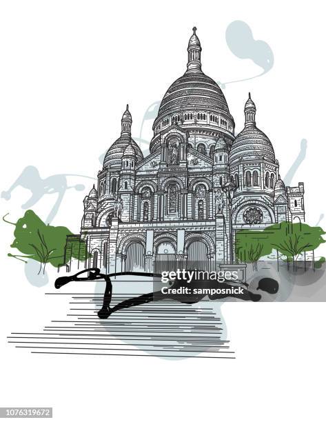 sacre coeur, montmartre, paris - coeur stock illustrations