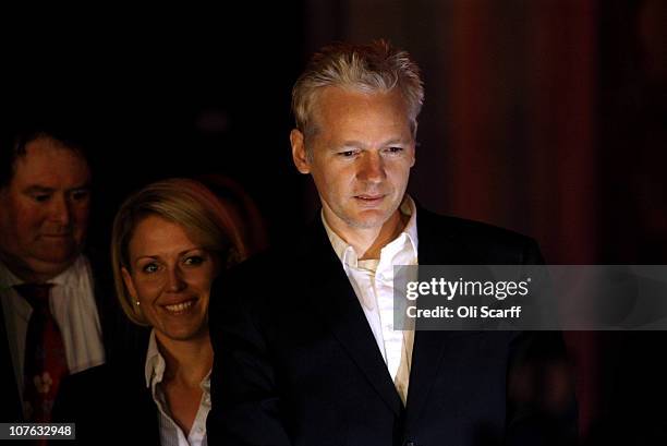 WikiLeaks founder Julian Assange speaks to reporters as he leaves The High Court on December 16, 2010 in London, England. Julian Assange has been...