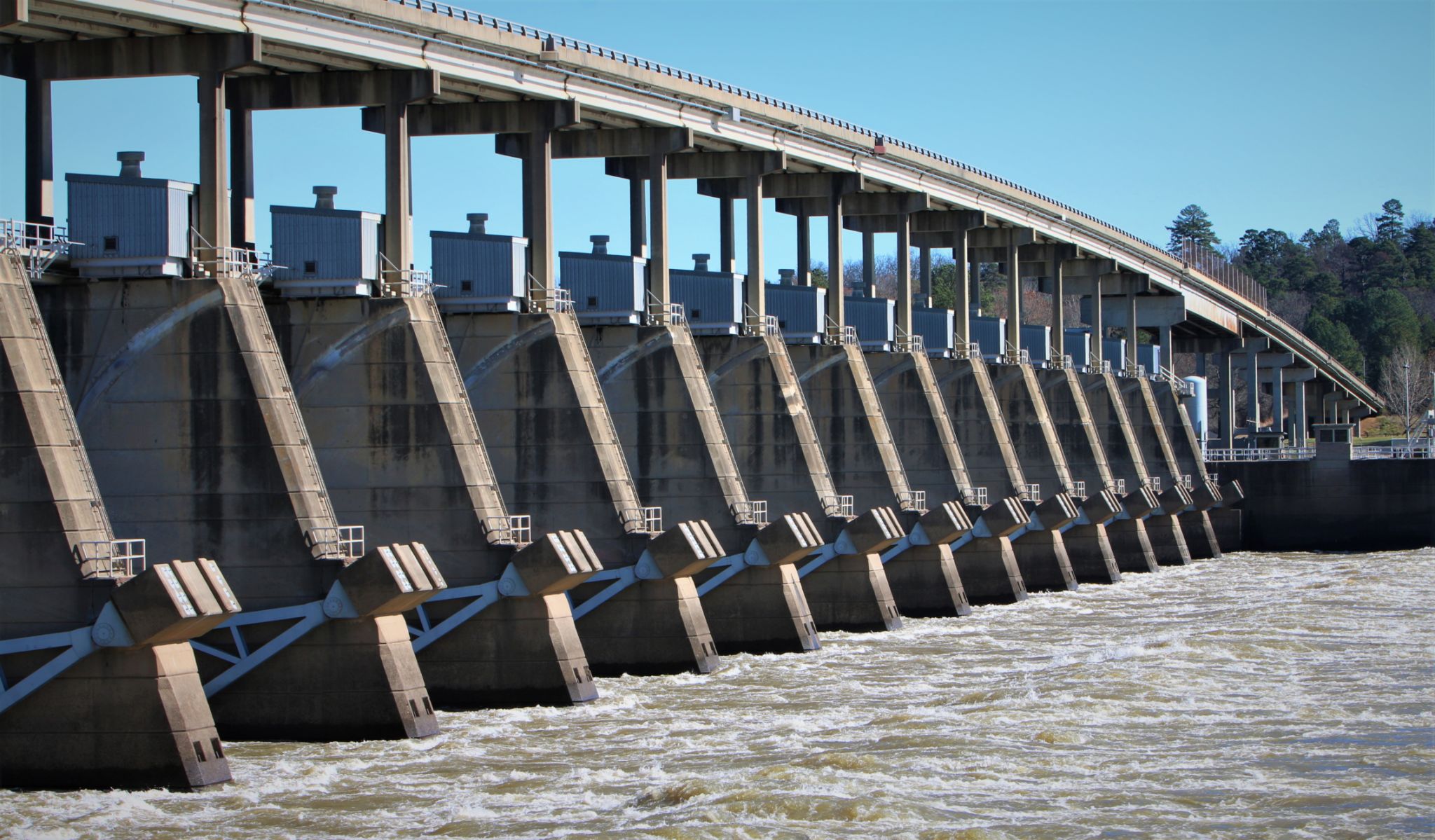 Water Flowing Through the Toad Suck Ferry Lock and Dam, Arkansas River, on a Winter Morning. Water Flowing Through the Toad Suck Ferry Lock and Dam, Arkansas River, on a Winter Morning.