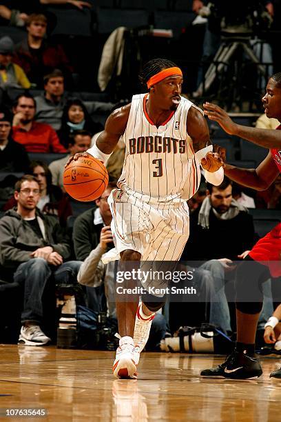 Gerald Wallace of the Charlotte Bobcats moves the ball against the Toronto Raptors on December 14, 2010 at Time Warner Cable Arena in Charlotte,...