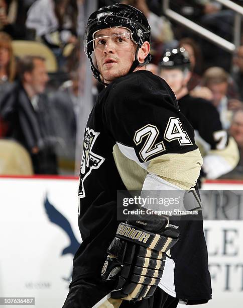 Matt Cooke of the Pittsburgh Penguins skates against the New York Rangers on December 15, 2010 at Consol Energy Center in Pittsburgh, Pennsylvania.