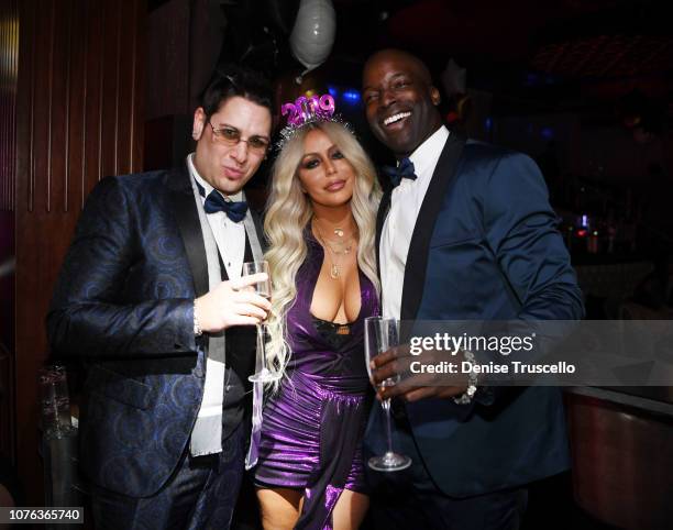 Producer Dave Bryant and singer Aubrey O'Day celebrate New Year's Eve at Hustler Club Las Vegas on January 1, 2018 in Las Vegas, Nevada.