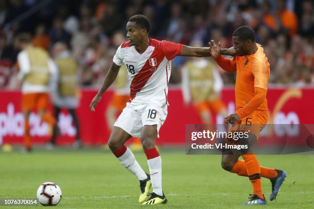 , Andre Martin Carillo Diaz of Peru, Georginio Wijnaldum of Holland during the International friendly match match between The Netherlands and Peru at...