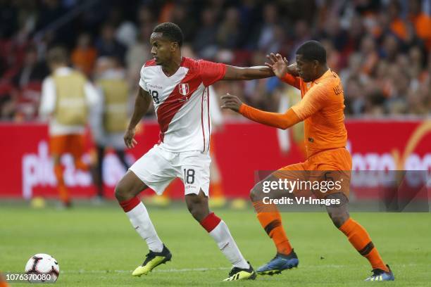 , Andre Martin Carillo Diaz of Peru, Georginio Wijnaldum of Holland during the International friendly match match between The Netherlands and Peru at...