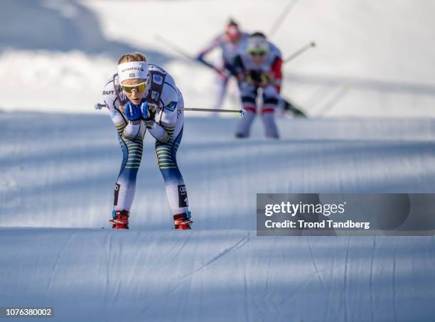 Winner Stina Nilsson of Sweden during Tour de Ski Ladies 1,4 km Sprint Free on January 1, 2019 in Val Mustair, Switzerland.