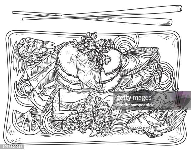 sashimi platter - sushi plate stock illustrations