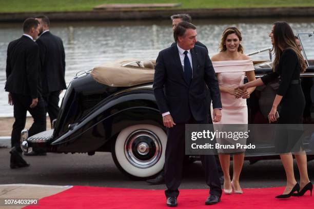 President-elect Jair Bolsonaro and his wife Michelle Bolsonaro arrive to the National Congress before Jair Bolsonaro's swearing-in ceremony as the...