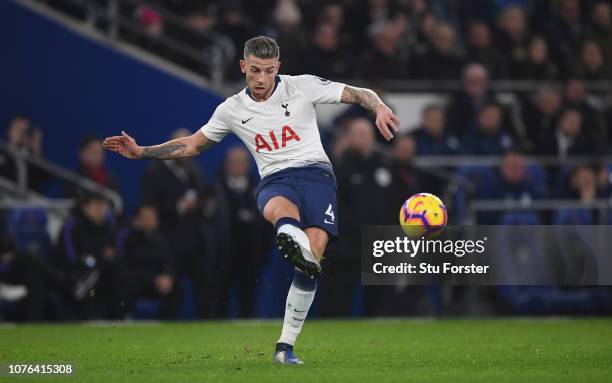 Toby Alderweireld of Spurs in action during the Premier League match between Cardiff City and Tottenham Hotspur at Cardiff City Stadium on January 1,...