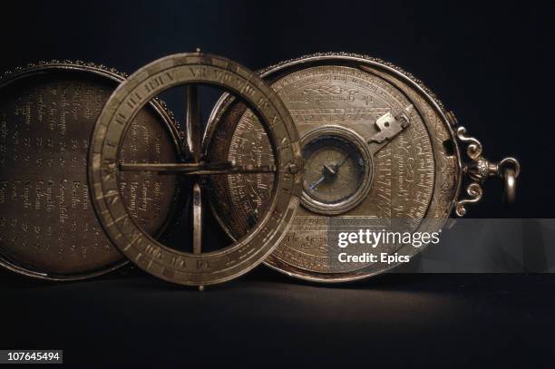 The astrolabe used by English navigator and Vice Admiral Sir Francis Drake on display at the National Maritime Museum, Plymouth, January 1968....