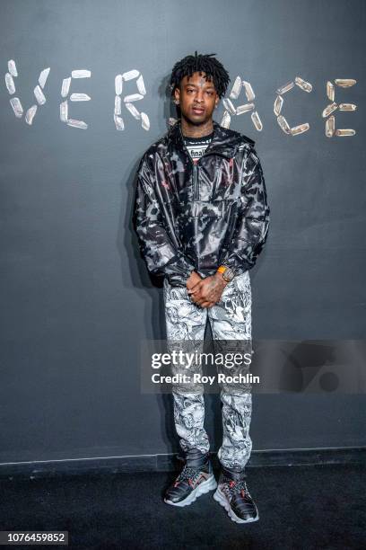 Savage attends the the Versace fall 2019 fashion show at the American Stock Exchange Building in lower Manhattan on December 02, 2018 in New York...