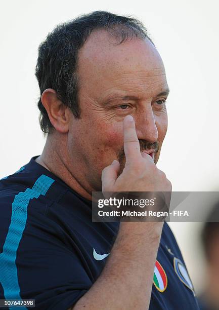 Head coach Rafael Benitez of FC Internazionale Milano gestures during the FC Internazionale Milano Training Session at the Armed Forces Stadium on...