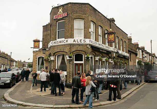 General view of The Royal Oak pub, one of the four pubs at each corner of the Brentford FC football ground, on October 9, 2010 in London, United...