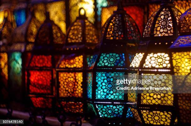 colorful lamps at cairo’s khan al khalili market - north africa stock pictures, royalty-free photos & images
