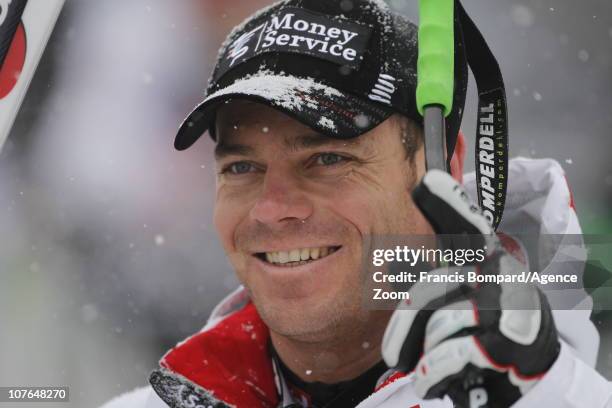 Michael Walchhofer of Austria takes 1st place during the Audi FIS Alpine Ski World Cup Men's SuperG on December 17, 2010 in Val Gardena, Italy.