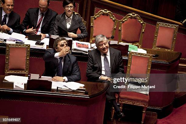 H 12:21: Sivio Berlusconi, Angelino Alfano, Maria Stella Gelmini and Giacomo Caliendo attend a session on the vote of confidence at the Italian...