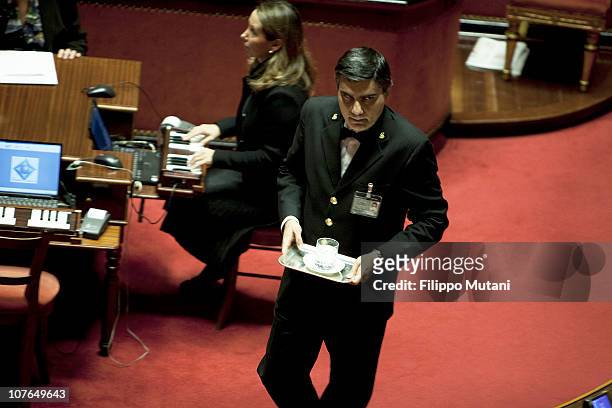 Italian Senate Chamber staff at work, during a session on the vote of confidence on December 13, 2010 in Rome, Italy. Italian Prime Minister Silvio...