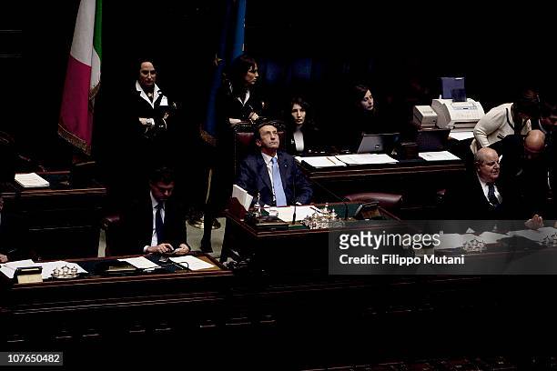 Gianfranco Fini, president of The Italian Lower House and political opponent of Silvio Berlusconi, attend a session on the confidence vote to...