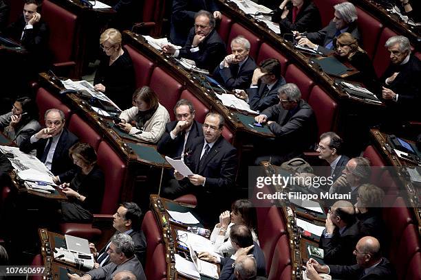 Antonio Di Pietro, Silvio Berlusconi political opponent, gives a speech during a session on the confidence vote to Berlusconi's government at the...