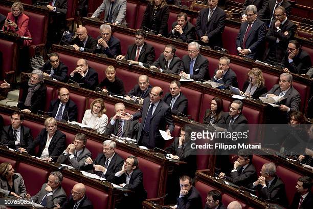 Gianluigi Bersani, leader of the opposition gives a speech during a session on the confidence vote to Berlusconi's government at the Italian Lower...