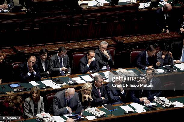 Part of the Italian Government attend a session on the confidence vote to Berlusconi's government at the Italian Lower House on December 14, 2010 in...