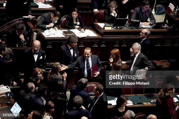 Silvio Berlusconi, Italian Prime Minister attend a session on the confidence vote to Berlusconi's government at the Italian Lower House on December...