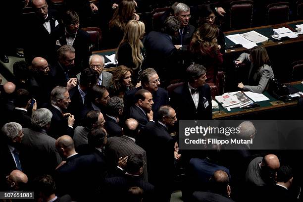 Silvio Berlusconi and his political allies, awaits for the results the confidence vote to Berlusconi's government at the Italian Lower House on...