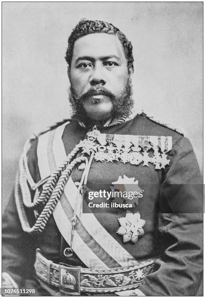 ilustraciones, imágenes clip art, dibujos animados e iconos de stock de antiguas fotografías históricas de la marina y ejército: rey kalakaua i - isla grande de hawái islas de hawái