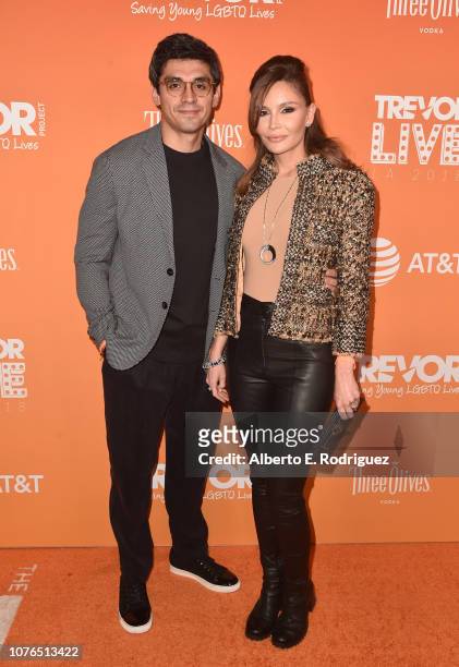 Timur Tillyaev and Lola Karimova attend The Trevor Project's TrevorLIVE Gala at The Beverly Hilton Hotel on December 02, 2018 in Beverly Hills,...