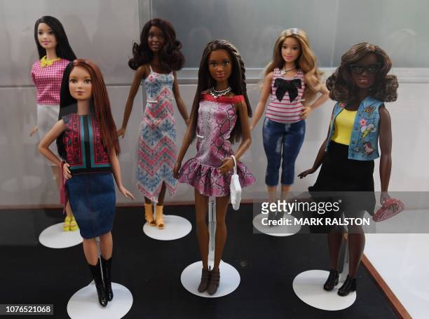 Barbie doll prototypes are displayed at a workshop in the Mattel design center as the iconic doll turns 60, in El Segundo, on December 7, 2018. - She...