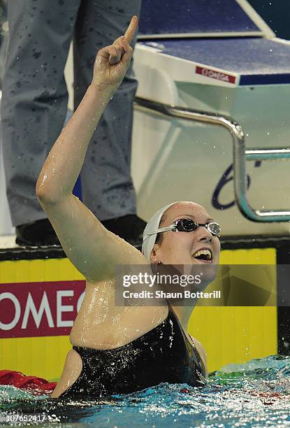 Alexianne Castel of France wins the gold medal in the final of the Women's 200m Backstroke during the 10th FINA World Swimming Championships at the...