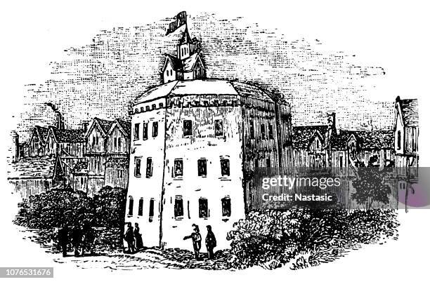 the theater in shoreditch, london, england - shoreditch stock illustrations