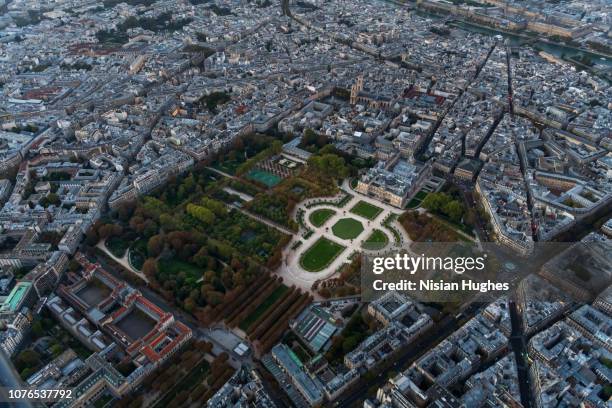 aerial flying over le jardin du luxembourg in paris france - paris tennis stock pictures, royalty-free photos & images