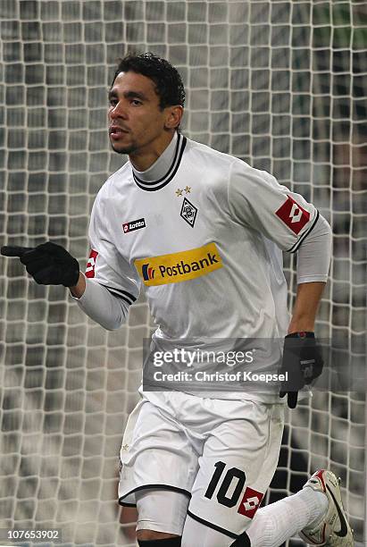 Igor de Camargo of Gladbach celebrates his first goal during the Bundesliga match between Borussia Moenchengladbach and Hamburger SV at Borussia Park...