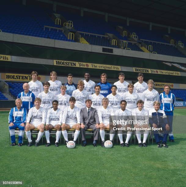 Tottenham Hotspur line up for a group photo at White Hart Lane in London, England, circa July 1987. Back row : Tony Galvin, Chris Waddle, Tony Parks,...