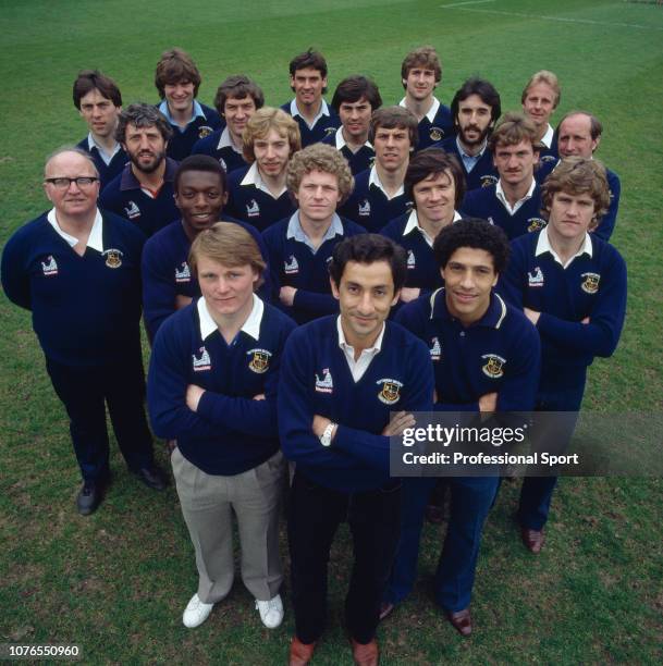 Tottenham Hotspur line up for a group photo at White Hart Lane in London, England, circa May 1981. Front row : Garry Brooke, Ossie Ardiles and Chris...