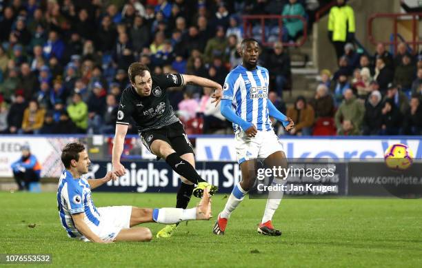 Ashley Barnes of Burnley scores his sides second goal during the Premier League match between Huddersfield Town and Burnley FC at John Smith's...