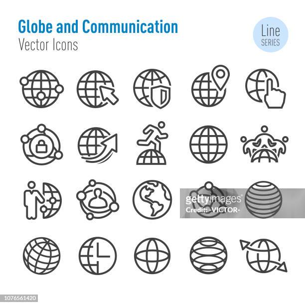 globe and communication icon - vector line series - equator line stock illustrations