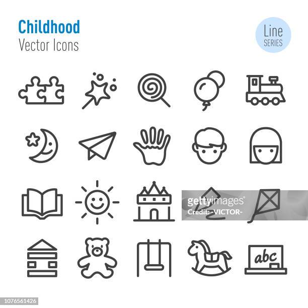 kindheit-icons - vektor-line-serie - child stock-grafiken, -clipart, -cartoons und -symbole