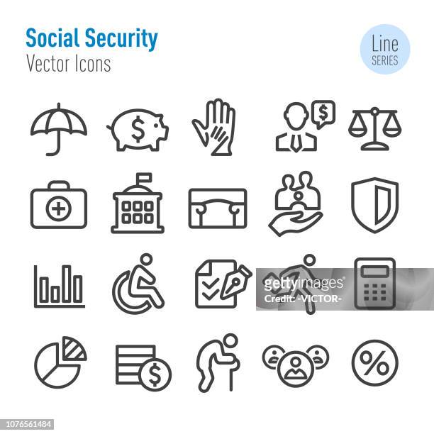 sozialversicherung-icons - vektor-line-serie - social security stock-grafiken, -clipart, -cartoons und -symbole