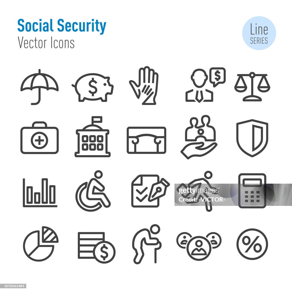 社会保障のアイコン - ベクトル ライン シリーズ
