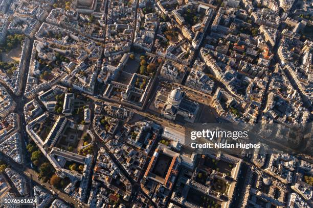 aerial flying over panthéon in paris france - europe aerial stock pictures, royalty-free photos & images