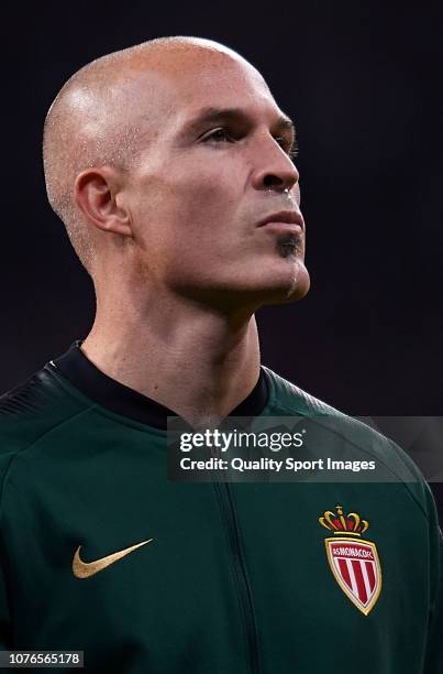 Andrea Raggi of AS Monaco looks on prior to the Group A match of the UEFA Champions League between Club Atletico de Madrid and AS Monaco at Estadio...