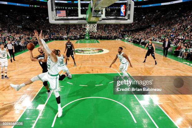 Jerryd Bayless of the Minnesota Timberwolves shoots the ball against the Boston Celtics on January 02, 2019 at the TD Garden in Boston,...